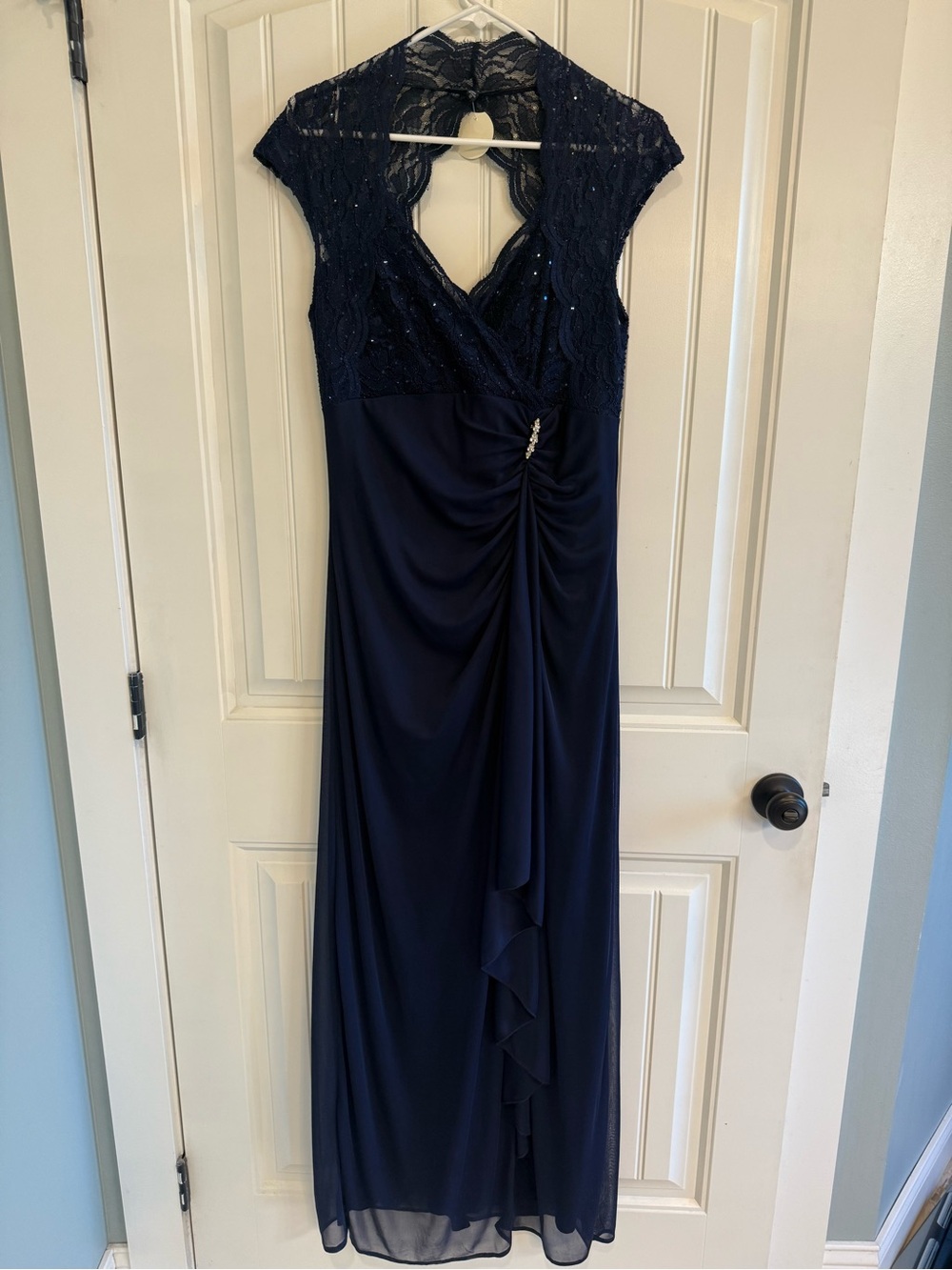 Onyx Nite Navy Lace & Chiffon Maxi Dress